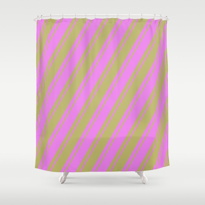 Violet and Dark Khaki Colored Lines Pattern Shower Curtain