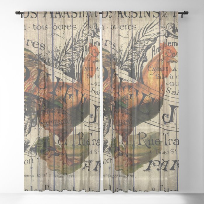 Vintage Typography Barn Wood Shabby French Country Poulet Chicken Rooster Sheer Curtain By Chicelegantboutique Society6