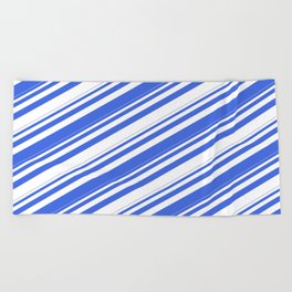 [ Thumbnail: Royal Blue and White Colored Stripes/Lines Pattern Beach Towel ]