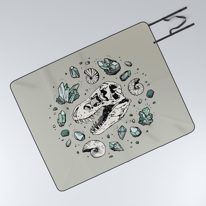 Geo-rex Vortex | Aquamarine | Dinosaur Skull Fossil Art Picnic Blanket