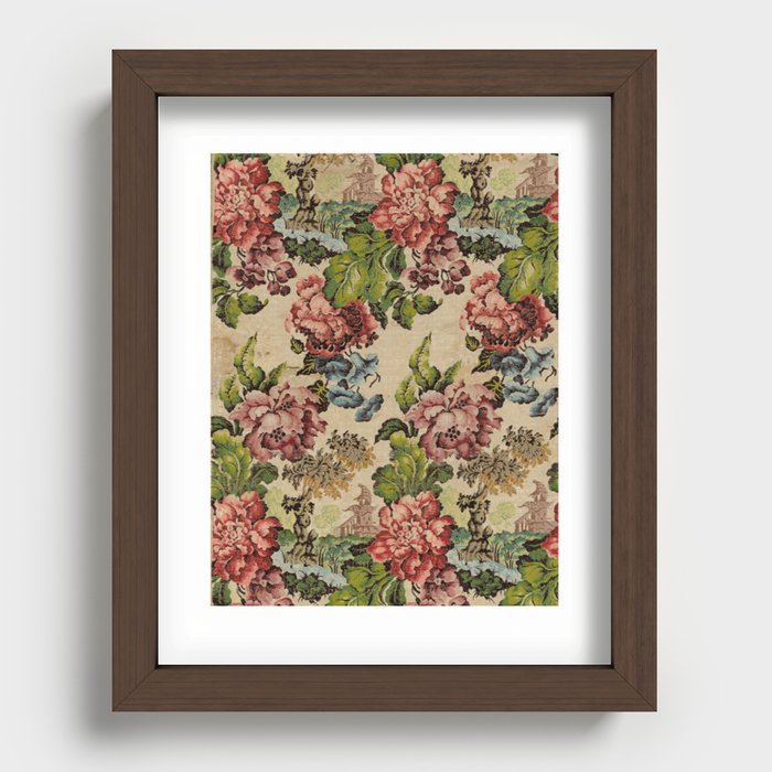 Vintage French Peony Floral Textile, 1700s Recessed Framed Print