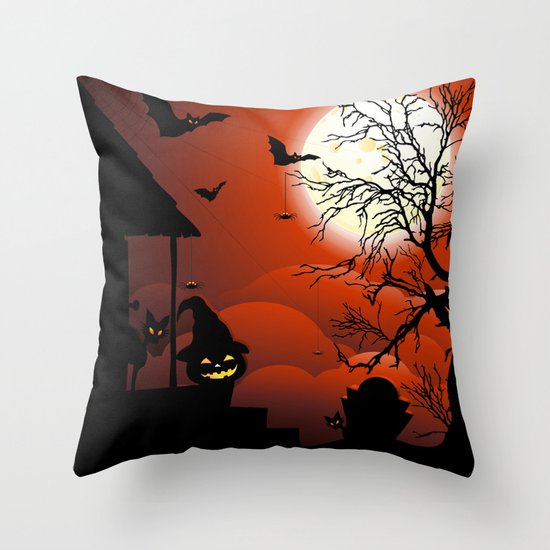 Halloween on Bloody Moonlight Nightmare Throw Pillow