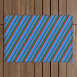 [ Thumbnail: Red, Blue, and Green Colored Stripes Pattern Outdoor Rug ]