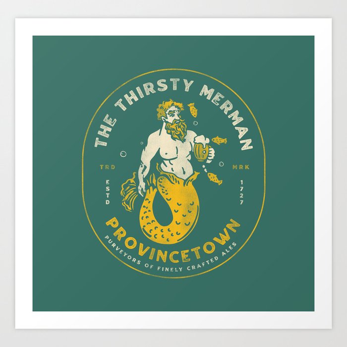 The Thirsty Merman, Provincetown, Cape Cod Massachusetts. Cool Nautical Travel Art Art Print
