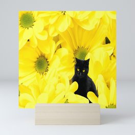 Black Cat Yellow Flowers Spring Mood #decor #society6 #buyart Mini Art Print
