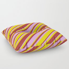 [ Thumbnail: Yellow, Brown, and Plum Colored Pattern of Stripes Floor Pillow ]