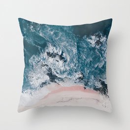 Beach Print - Aerial Ocean - Pink Sand with Words Love - Crashing Waves - Sea - Travel photography Throw Pillow