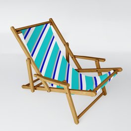 [ Thumbnail: Vibrant Dark Salmon, Powder Blue, Blue, White & Dark Turquoise Colored Lined Pattern Sling Chair ]