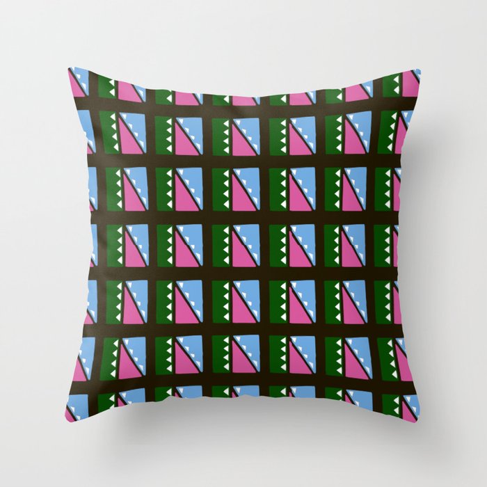 Modern, abstract ethnic geometric seamless-pattern in green light blue, black, white Throw Pillow