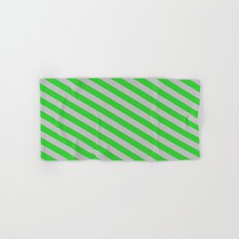 [ Thumbnail: Grey & Lime Green Colored Lined Pattern Hand & Bath Towel ]