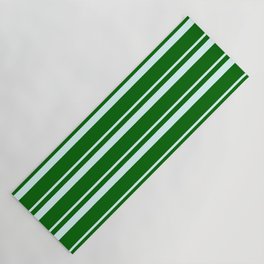 [ Thumbnail: Light Cyan and Dark Green Colored Lined/Striped Pattern Yoga Mat ]