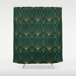 Art Deco Emerald Green & Gold Pattern Shower Curtain