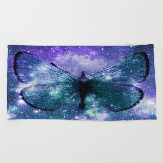 Celestial Butterfly Purple Teal Beach Towel