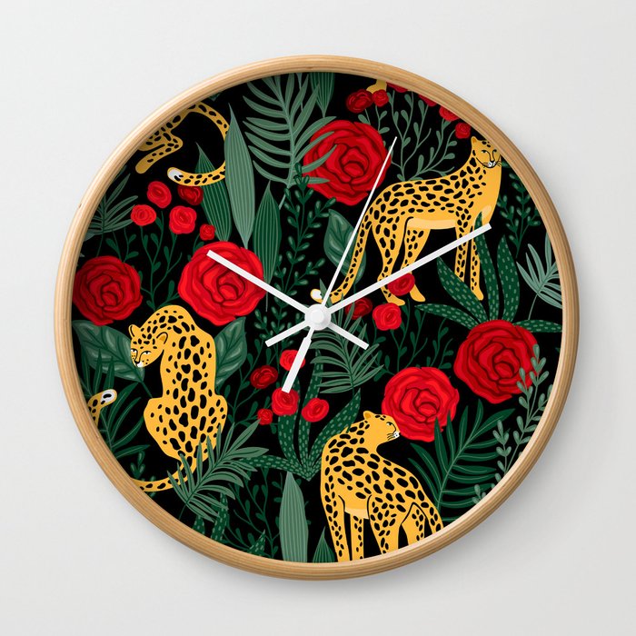 Leopards & Roses Pattern Wall Clock
