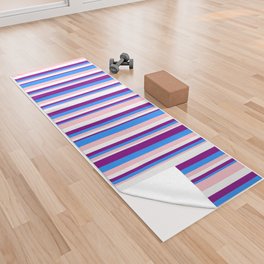 [ Thumbnail: Pink, Blue, Purple, and White Colored Stripes/Lines Pattern Yoga Towel ]