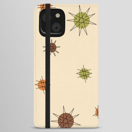 Atomic Age Starburst Planets Tan Green Orange iPhone Wallet Case