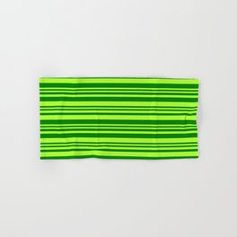 [ Thumbnail: Green and Light Green Colored Lined Pattern Hand & Bath Towel ]