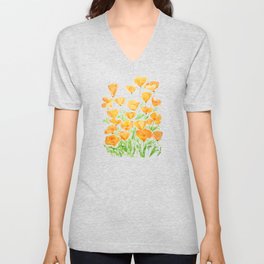 orange California  poppy watercolor V Neck T Shirt