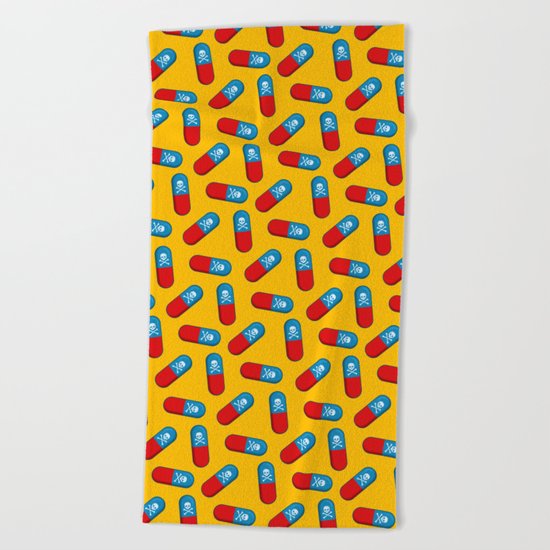 Deadly but Colorful. Pills Pattern Beach Towel