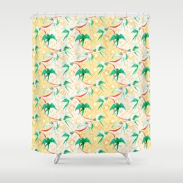 Swallows carrying Ribbons shuttle between Meteor Showers (Amber/Ivory) Shower Curtain