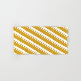 [ Thumbnail: Goldenrod and White Colored Stripes Pattern Hand & Bath Towel ]