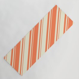 [ Thumbnail: Coral and Beige Colored Lined/Striped Pattern Yoga Mat ]