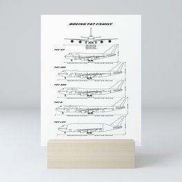 Boeing 747 Family Blueprint in High Resolution (white) Mini Art Print