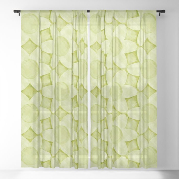 Chunky Daisies Gingham Lime Green Sheer Curtain