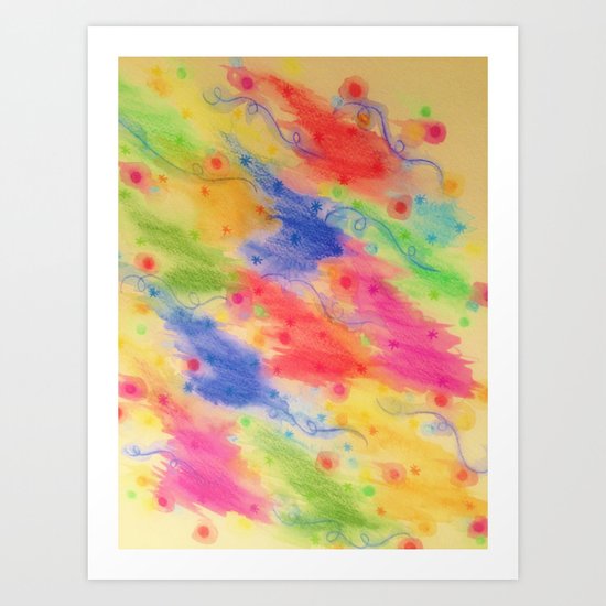 SEEING STARS 2 - Yellow Rainbow Pretty Starry Sky Abstract Watercolor Painting Feminine Pattern Art Print