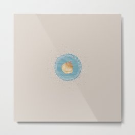 Watercolor Seashell and Blue Circle on Sand Beige Metal Print