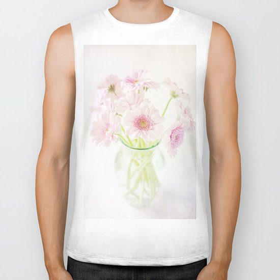 Pink Gerberas In A Vase {Light Textured Version} Biker Tank