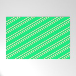 [ Thumbnail: Green & Beige Colored Striped Pattern Welcome Mat ]
