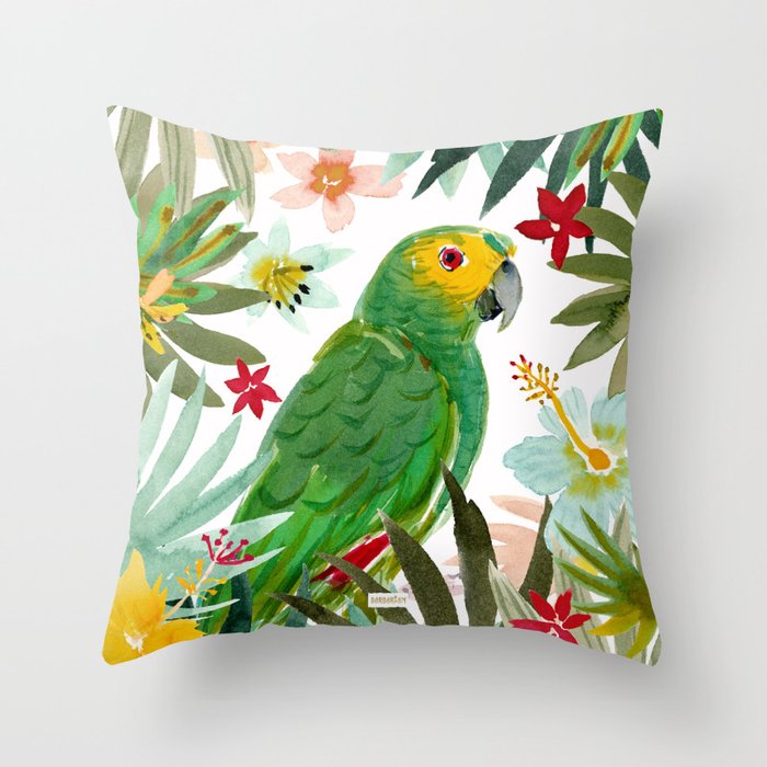 SHNERD THE AMAZON PARROT Throw Pillow by BARBARIAN by Barbra