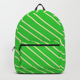 [ Thumbnail: Lime Green & Bisque Colored Stripes Pattern Backpack ]