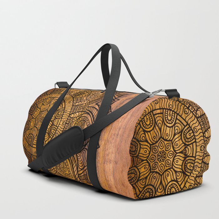 Mandala on Wood Duffle Bag