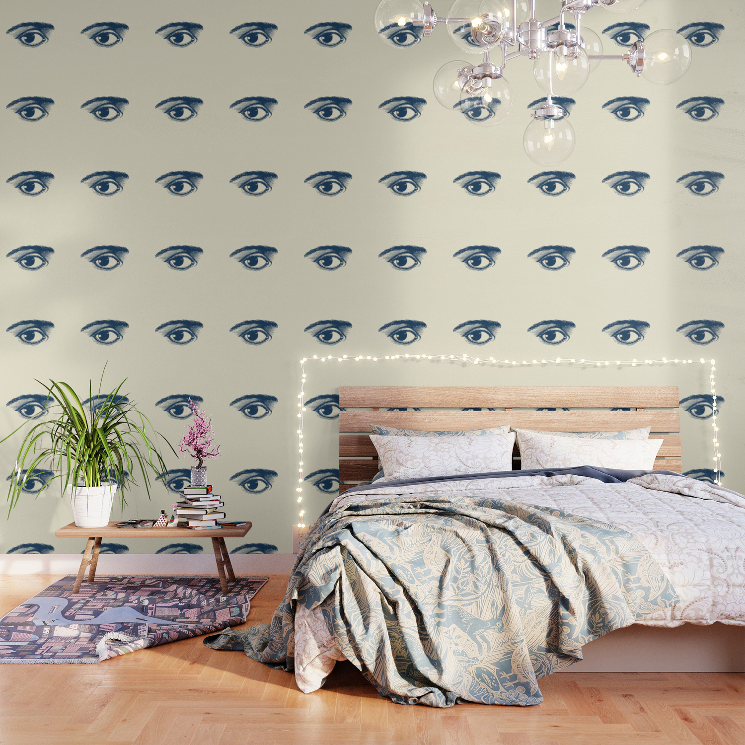 I See You Navy Blue On Cream Wallpaper