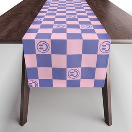 Smileys and Checkerboard (Very Peri And Pink Color Palette) Table Runner