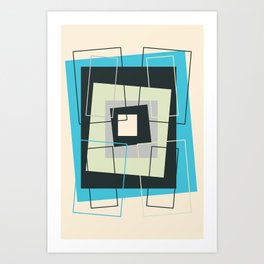 Wonky Retro Squares - Blue Art Print