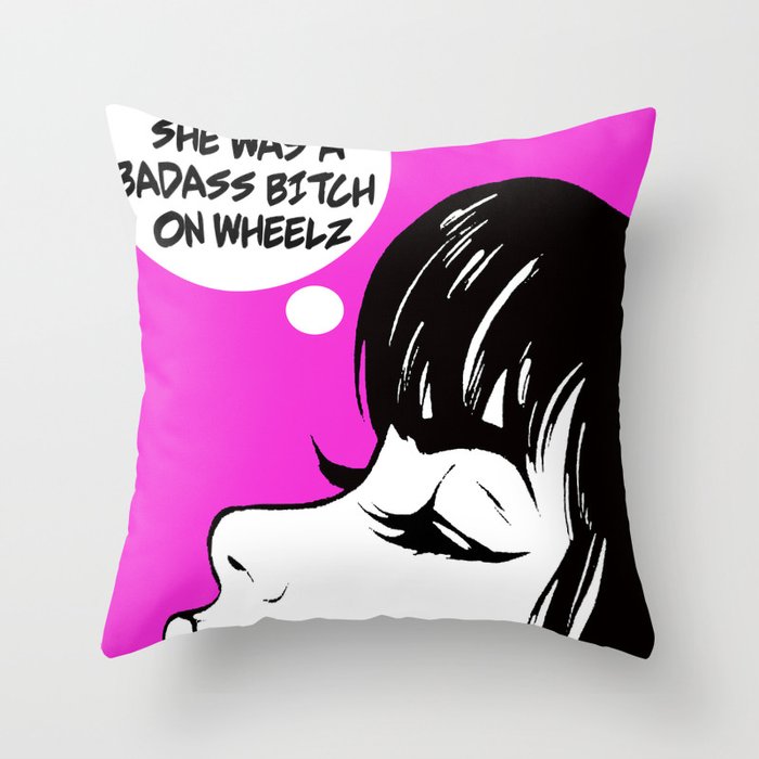 Pop Art Badass Bitch on Wheels Throw Pillow
