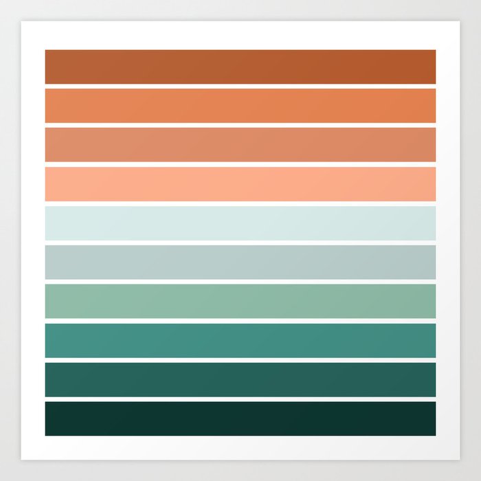 70s stripes - terracotta, rust, orange, dusty blue, sage, dusty green,  earth tones Art Print by seventy eight