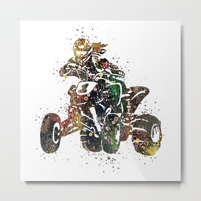 Girl Four Wheel Rider Art Offroad Racing Art ATV Life Colorful Watercolor Art Gift Metal Print