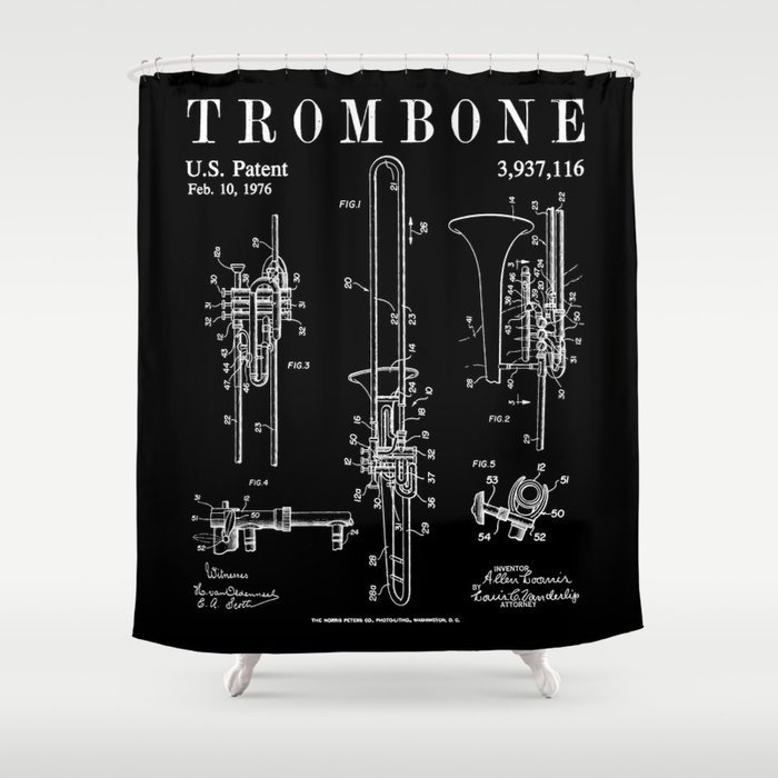 Trombone Old Vintage Patent Drawing Print Shower Curtain