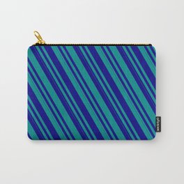 [ Thumbnail: Blue & Dark Cyan Colored Lines Pattern Carry-All Pouch ]