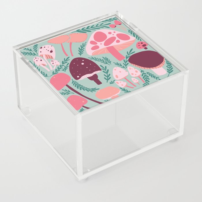 Mushrooms - Pink & Green Acrylic Box