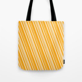 [ Thumbnail: Orange & Tan Colored Pattern of Stripes Tote Bag ]