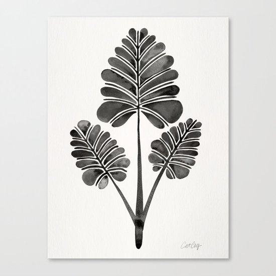 Tropical Palm Leaf Trifecta – Black Palette Canvas Print