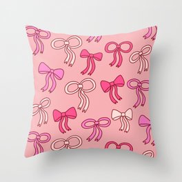 Hand Drawn Bows and Ribbons Pattern (pink) Throw Pillow