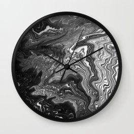 Izumi - spilled ink marble landscape abstract painting handmade art print texture black and white Wall Clock