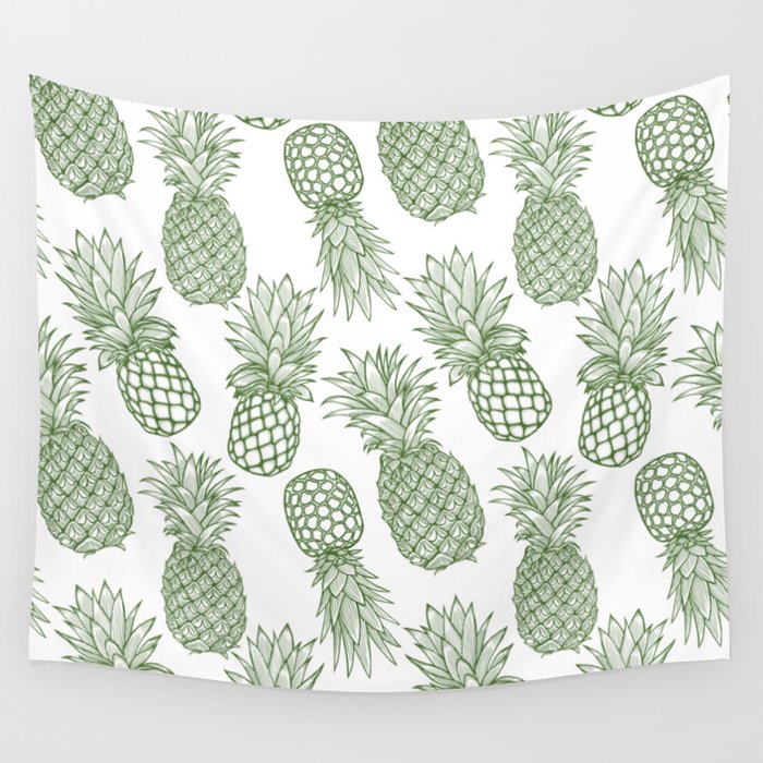Fresh Pineapples White & Green Wall Tapestry