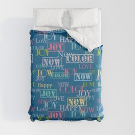 Enjoy The Colors - Colorful typography modern abstract pattern on navy blue color Duvet Cover